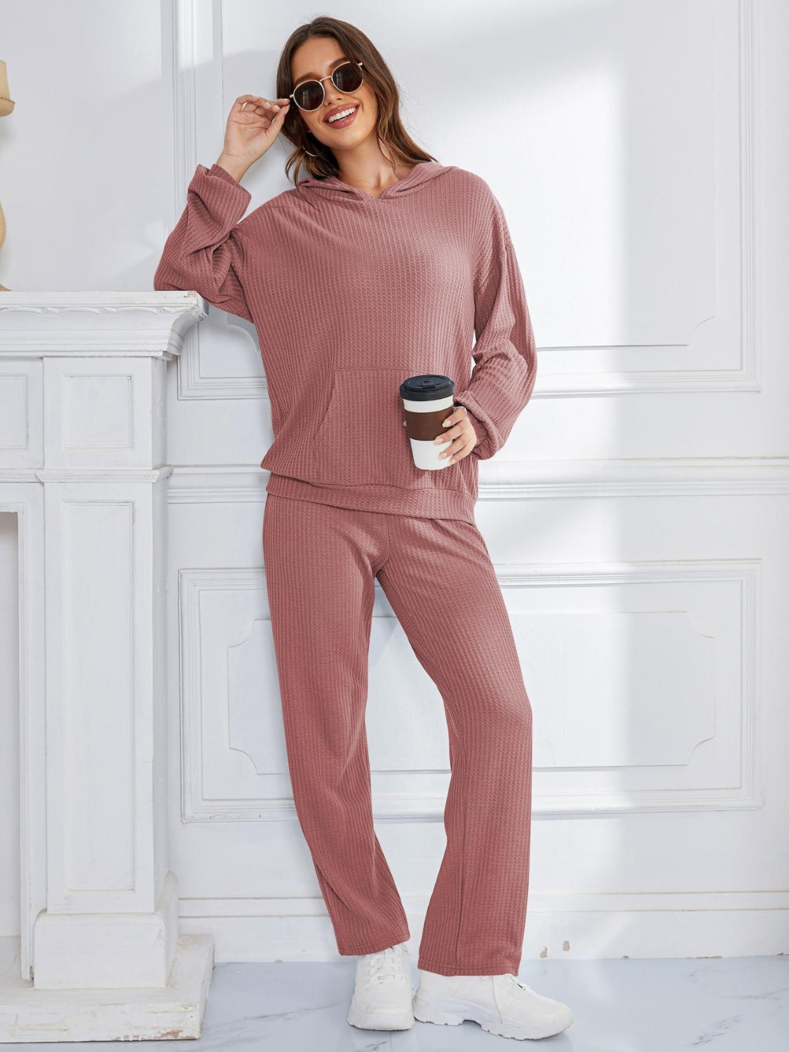 Dropped Shoulder Long Sleeve Hoodie and Pants Set Trendsi