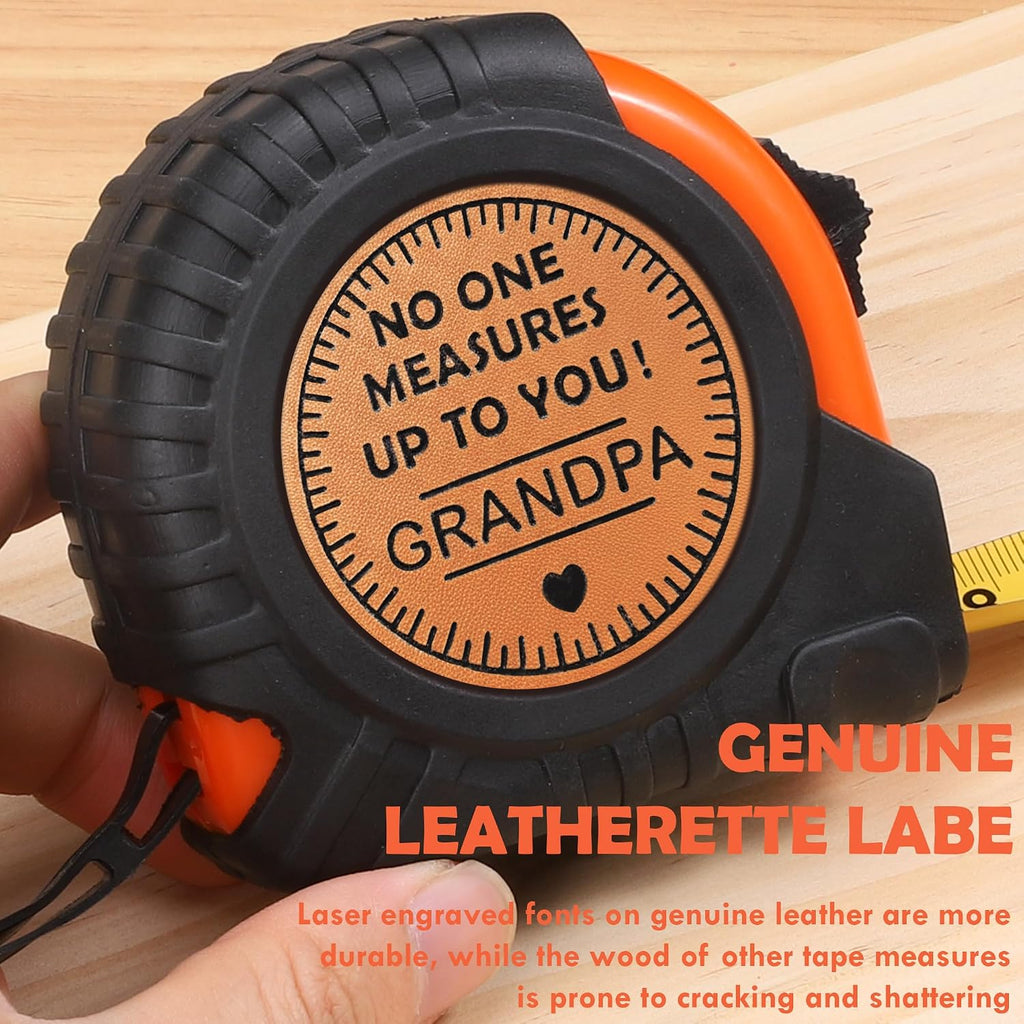 Grandpa Birthday Gifts from Grandkids, Christmas Grandpa Grandfather Papa Gifts from Granddaughter Grandson, Granddad Grandparents Day Gift Genuine Leather Engraved 25 FT Tape Measure Tools Present
