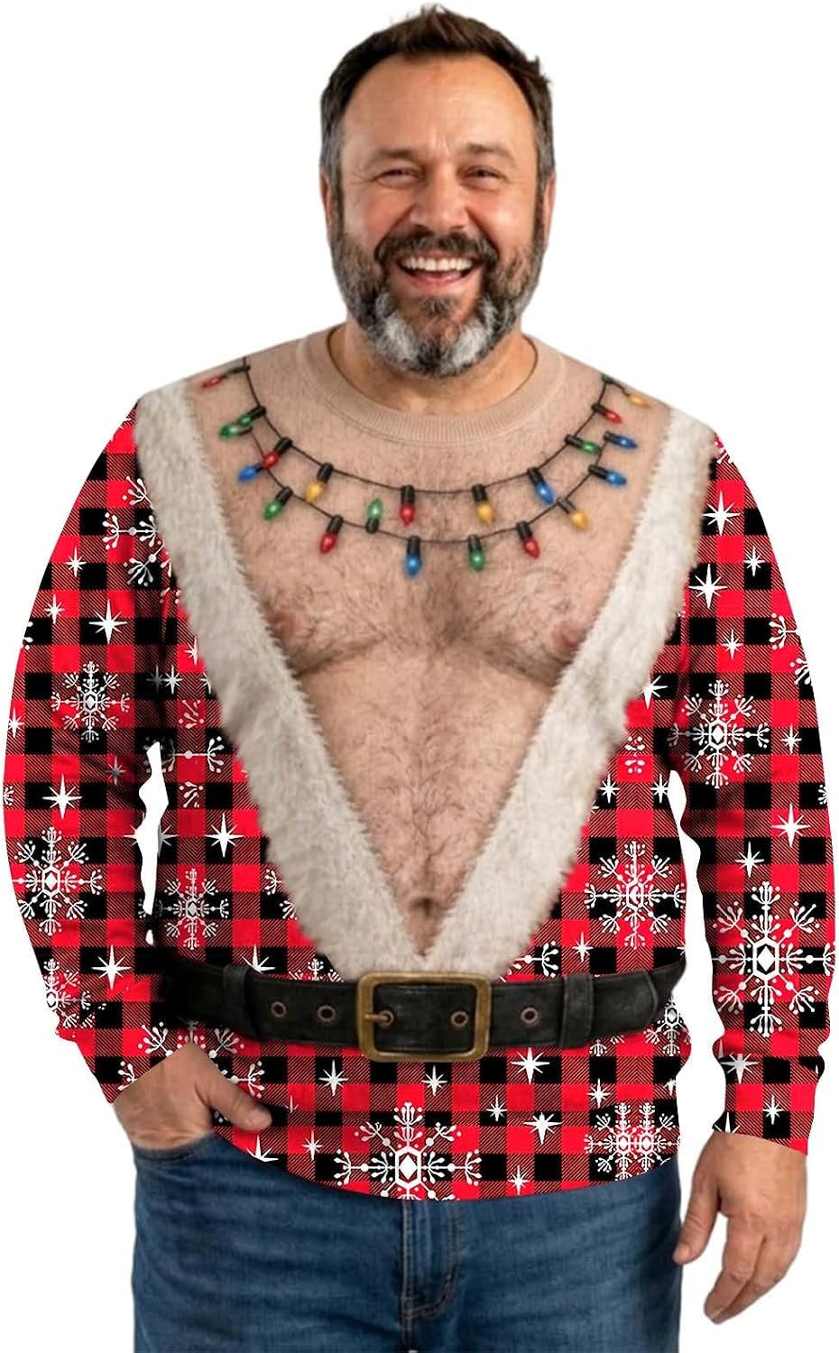 Ugly Christmas Sweater 2026 Funny 3D Christmas Santa Hairy Chest Sweatshirt
