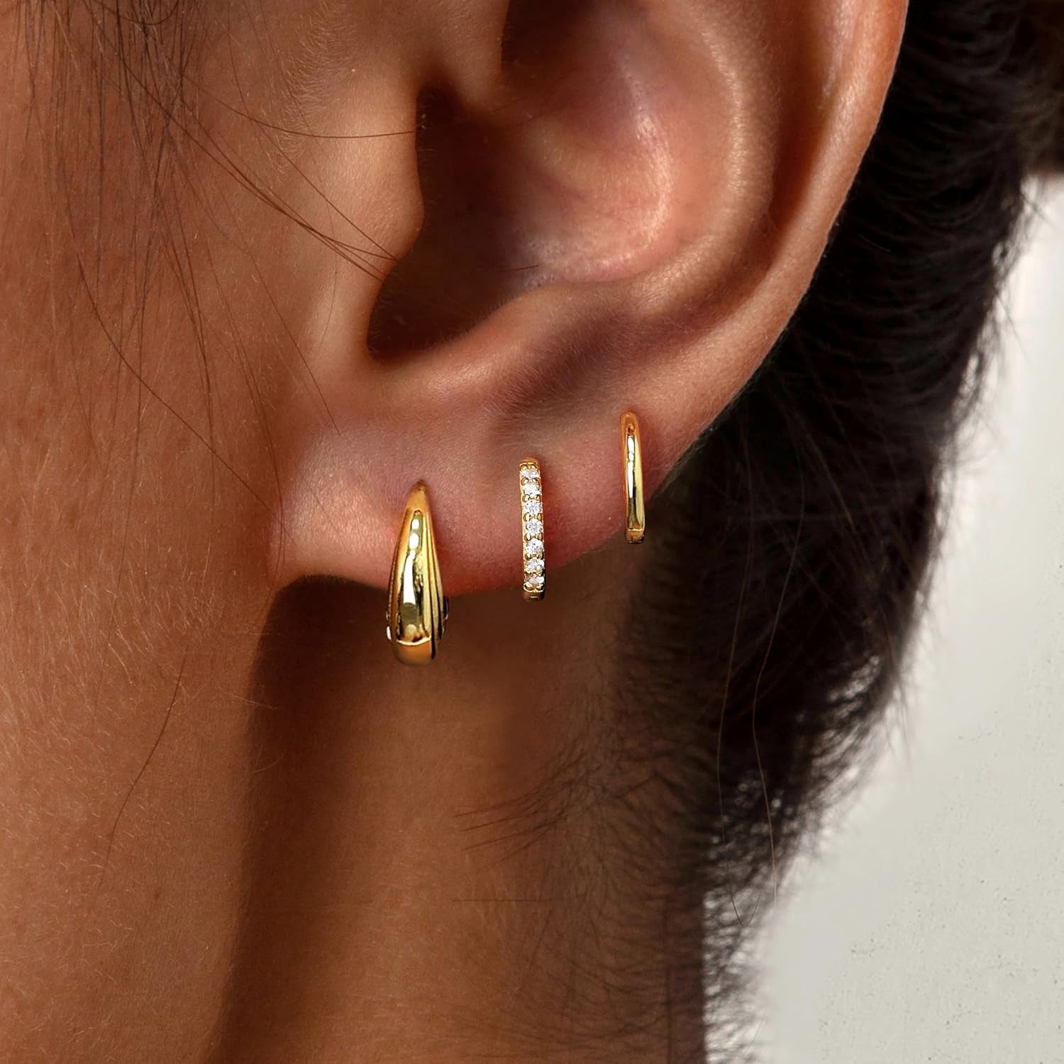 Small Sterling Silver Huggie Hoop Earrings Set for Women, Hypoallergenic 14K Gold Plated Hoops Stacks for Multiple Piercings, Dainty Cute Mini Lightweight Cartilage Studs Trendy Jewelry Gift