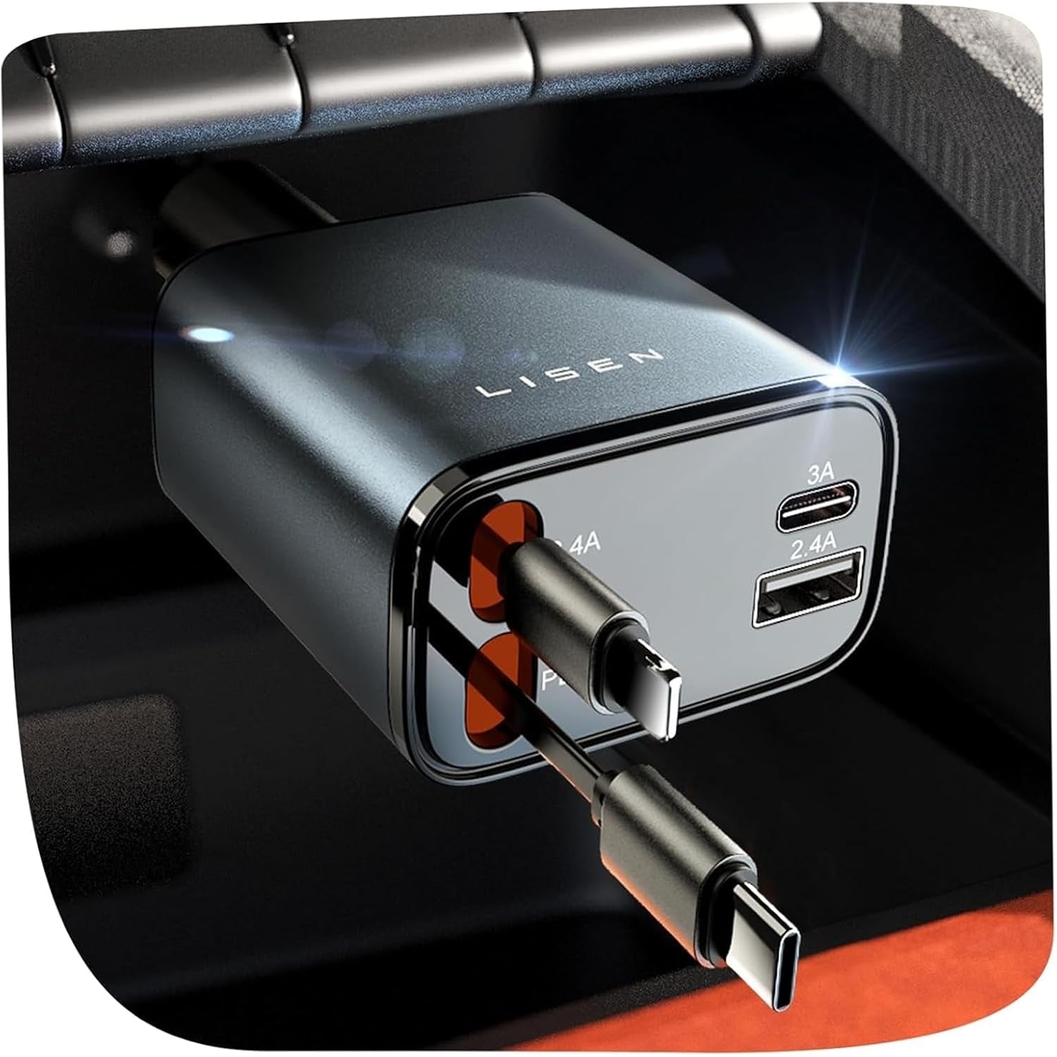Retractable Car Charger, 84W Car Charger USB C Fast Charge, 4 in 1
