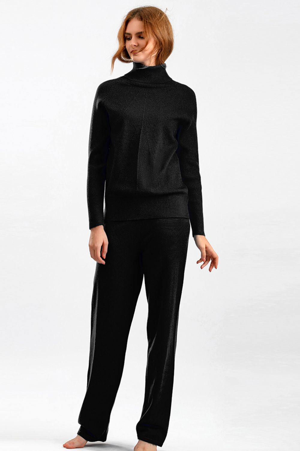 Basic Bae Turtleneck Raglan Sleeve Top and Pants Sweater Set Trendsi