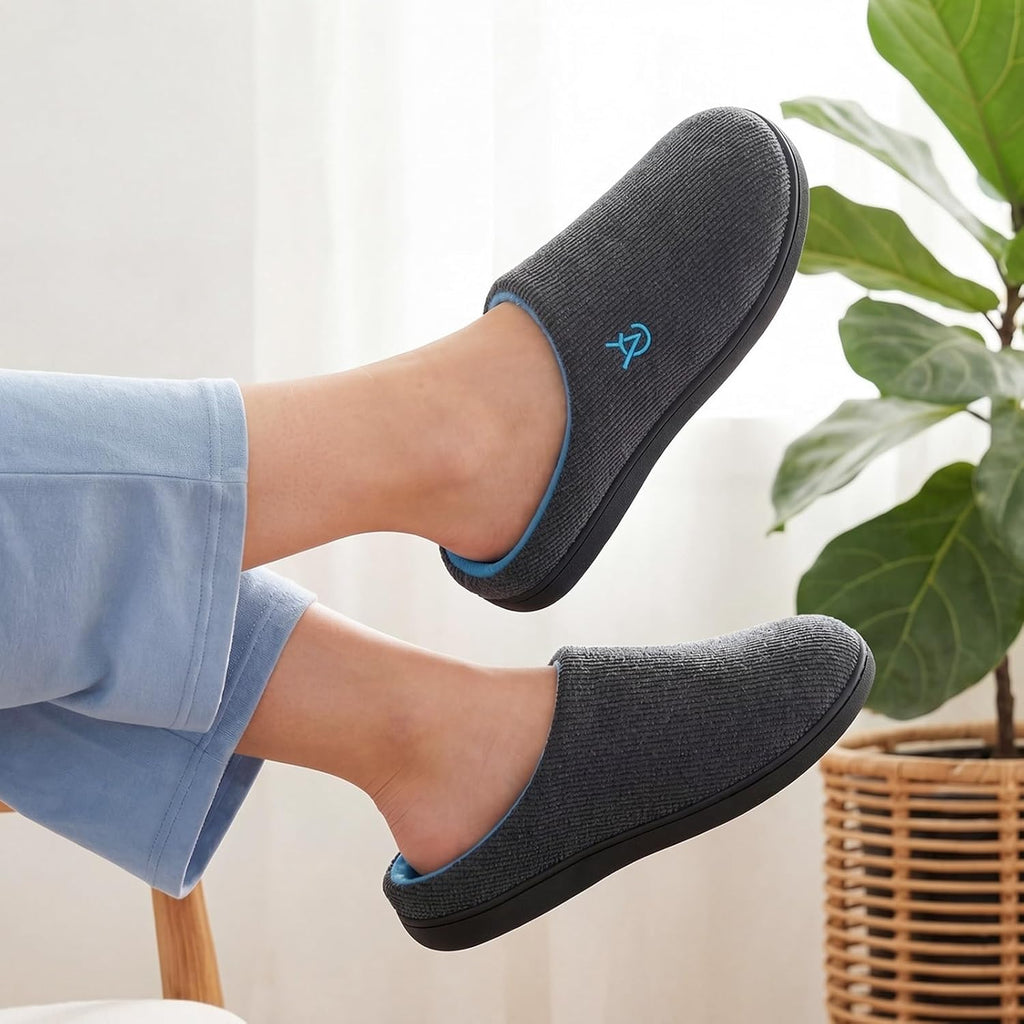 Women'S Two-Tone Slippers Soft Comfy Knit Memory Foam Non-Slip Indoor Outdoor House Shoes