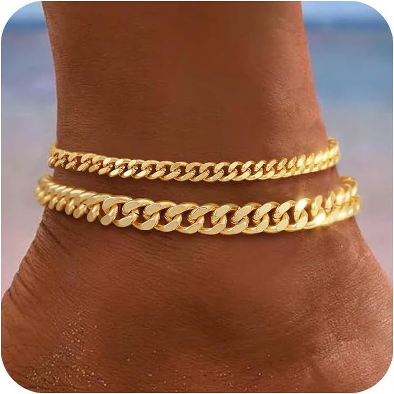 Ankle Bracelets for Women Waterproof 14K Gold/Silver Plated Chain Anklets