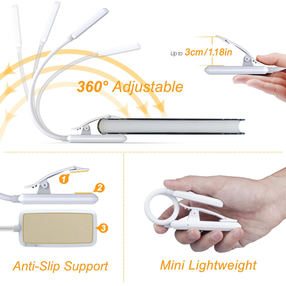 Gritin 9 LED Rechargeable Book Light for Reading in Bed
