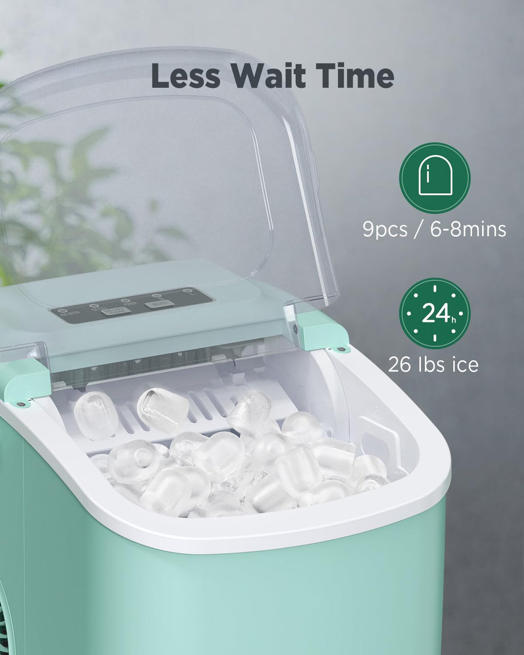 Silonn Ice Maker Countertop, Portable Ice Machine with Carry Handle, Self-Cleaning Ice Makers with Basket and Scoop, 9 Cubes in 6 Mins, 26 lbs per Day, Ideal for Home, Kitchen, Camping, RV