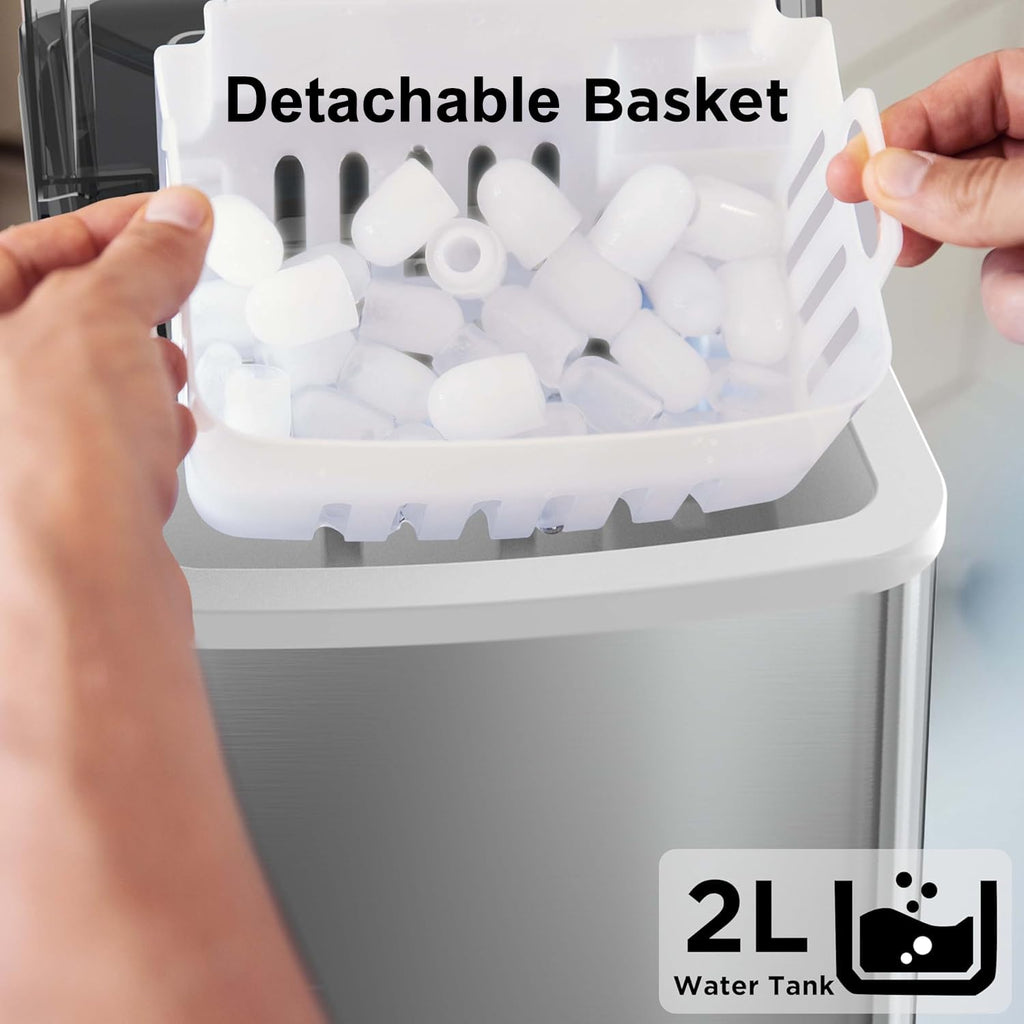 Silonn Ice Maker Countertop, Portable Ice Machine with Carry Handle, Self-Cleaning Ice Makers with Basket and Scoop, 9 Cubes in 6 Mins, 26 lbs per Day, Ideal for Home, Kitchen, Camping, RV
