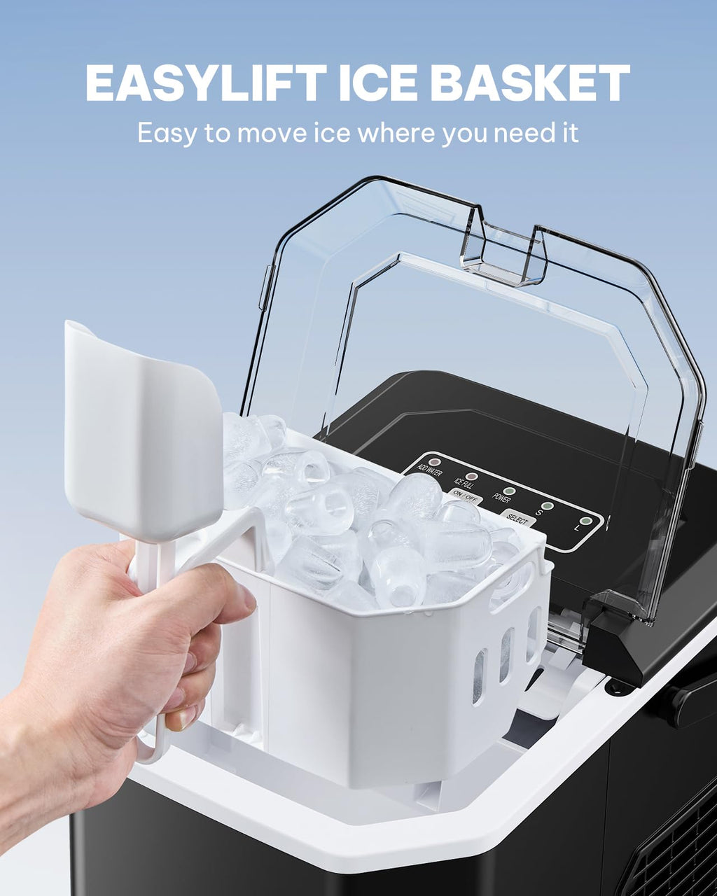 Silonn Ice Maker Countertop, Portable Ice Machine with Carry Handle, Self-Cleaning Ice Makers with Basket and Scoop, 9 Cubes in 6 Mins, 26 lbs per Day, Ideal for Home, Kitchen, Camping, RV