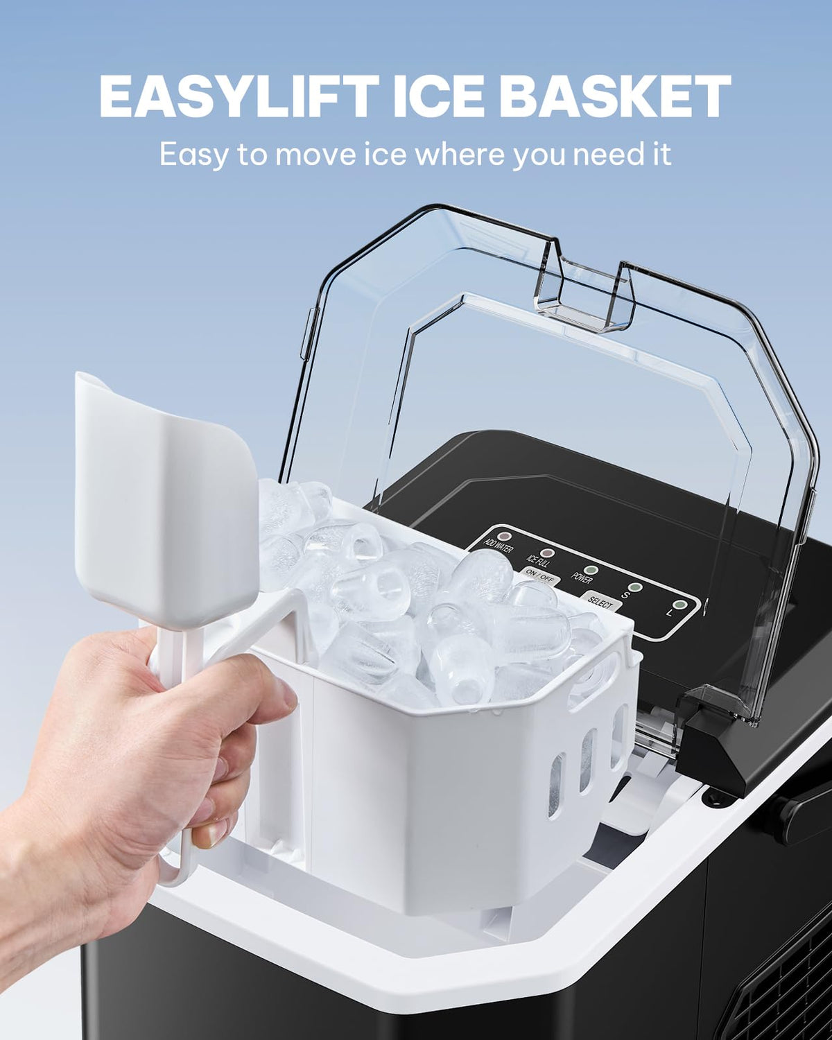 Silonn Ice Maker Countertop, Portable Ice Machine with Carry Handle, Self-Cleaning Ice Makers with Basket and Scoop, 9 Cubes in 6 Mins, 26 lbs per Day, Ideal for Home, Kitchen, Camping, RV