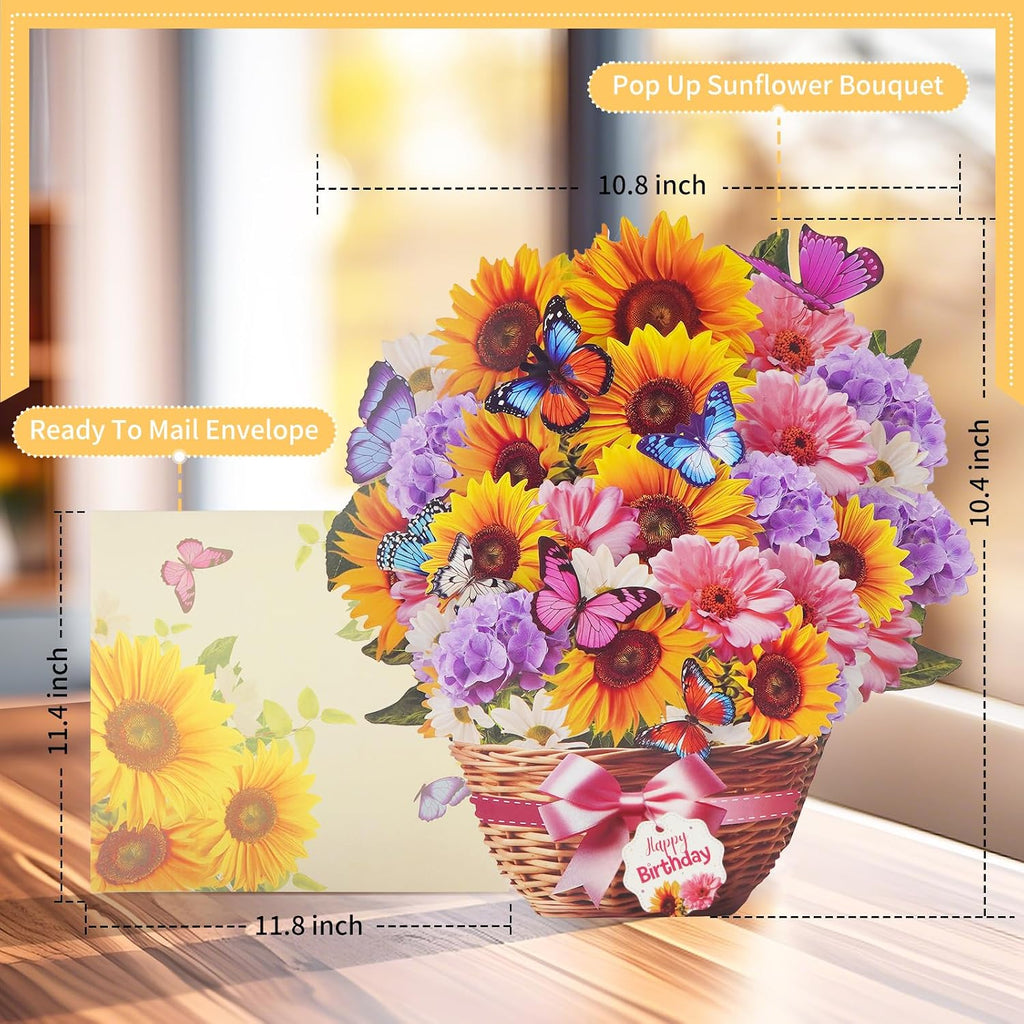 Birthday Card with MUSIC LIGHTS, Pop up Sunflower Bouquet for Women
