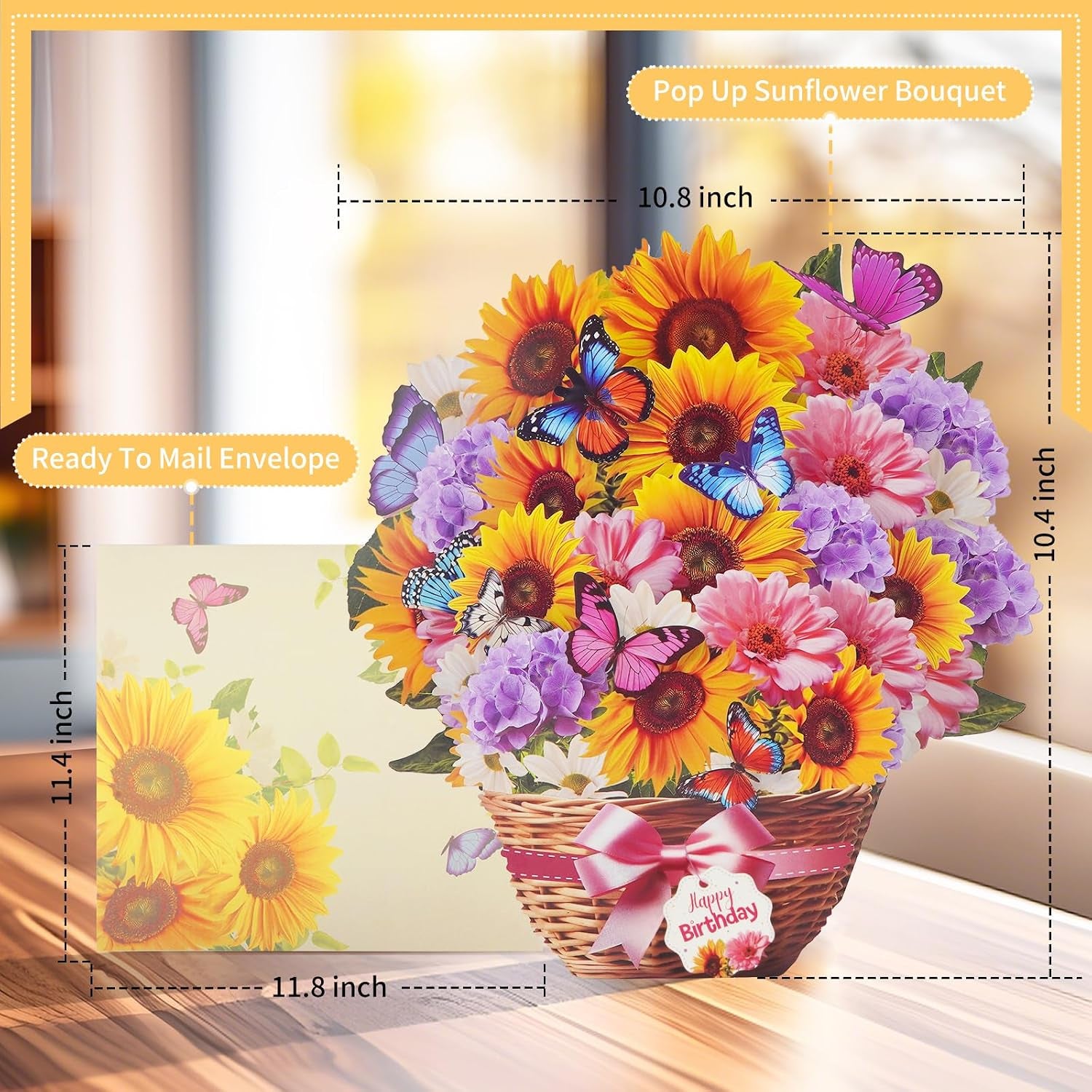 Birthday Card with MUSIC LIGHTS, Pop up Sunflower Bouquet for Women