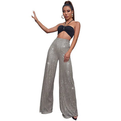 Step Out in Style with GlamFlow™ High-Waist Sequined Wide-Leg Pants