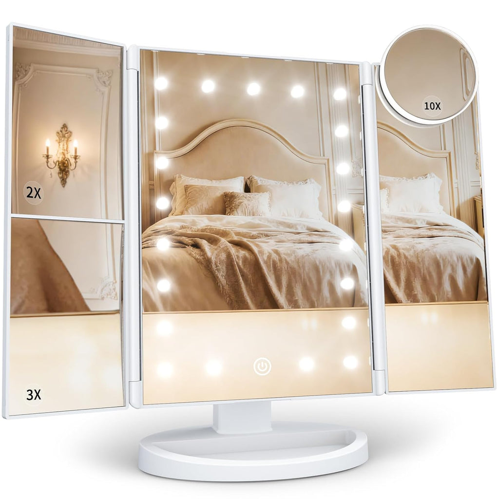 2X/3X/10X Magnifying Vanity Mirror with Light, Trifold Makeup Mirror