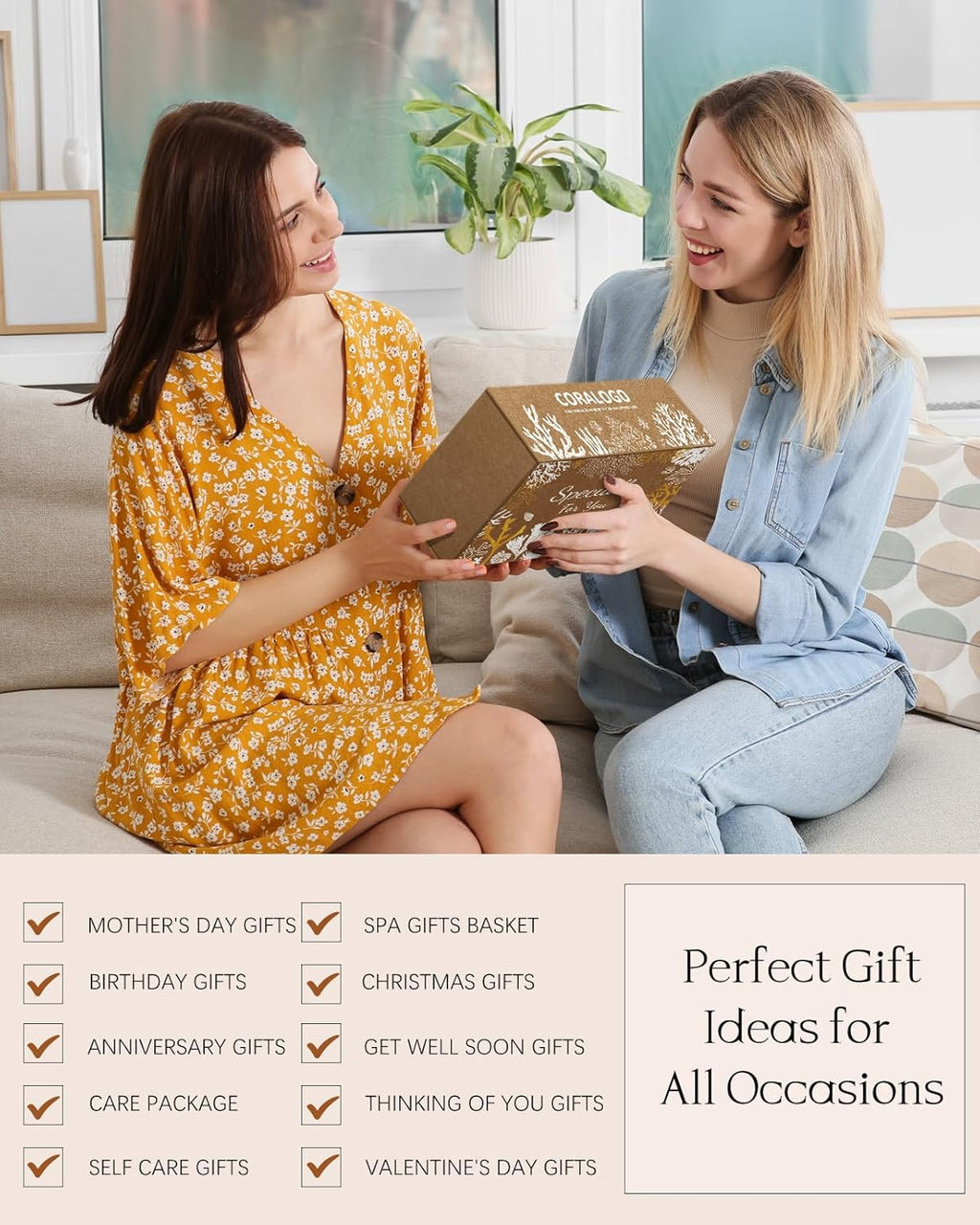 11Pcs Natural Pampering Spa Gift Baskets for Women, Coconut