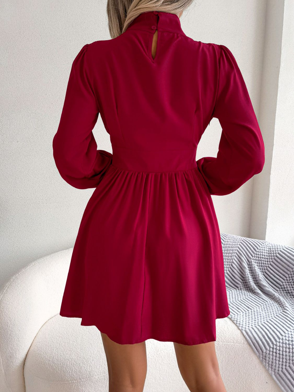 Cutout Turtleneck A-Line Mini Dress Trendsi