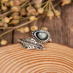 Alloy Moonstone Leaf Bypass Ring Trendsi