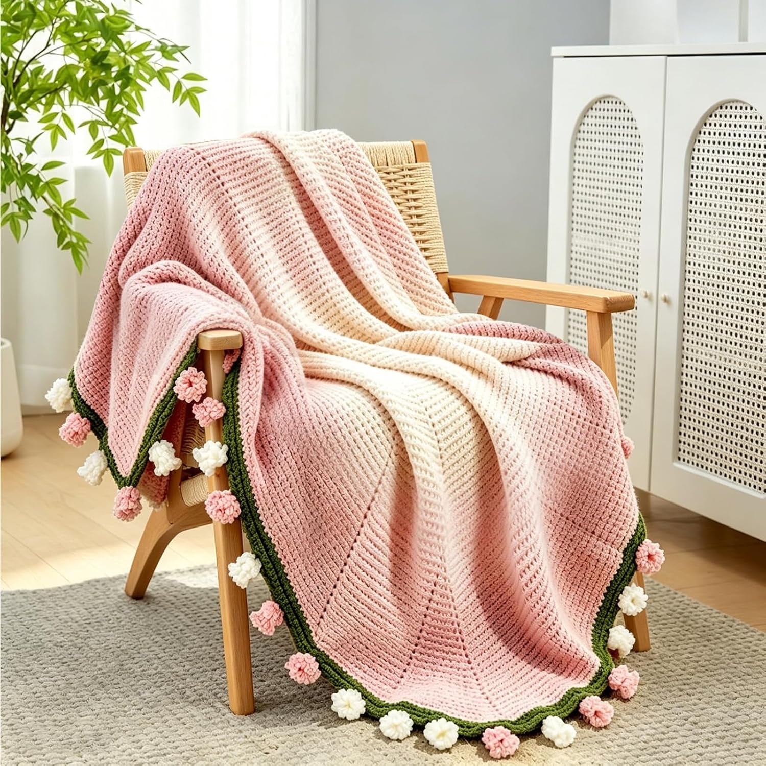 Premium Crochet Flower Bouquet Blanket Ombre Pink Birthday Gifts for Women