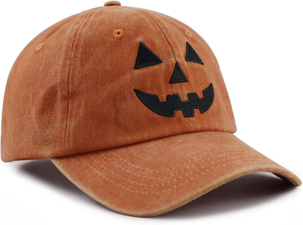 Halloween Pumpkin Hat for Men Women, Adjustable Embroidered Baseball Cap