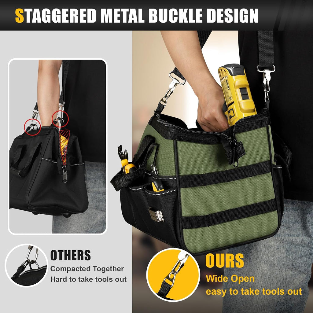 Heavy Duty Tool Bag 15Inch, 16-Pocket Portable Empty Tool Box Organizer