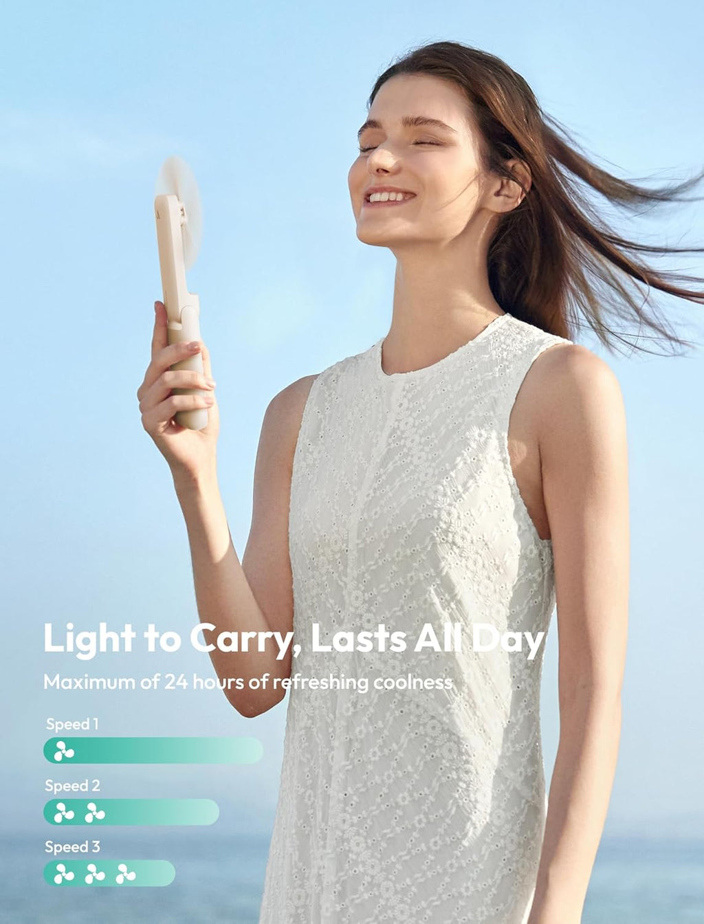 Slim Portable Fan, Thin Handheld Fan, USB Rechargeable