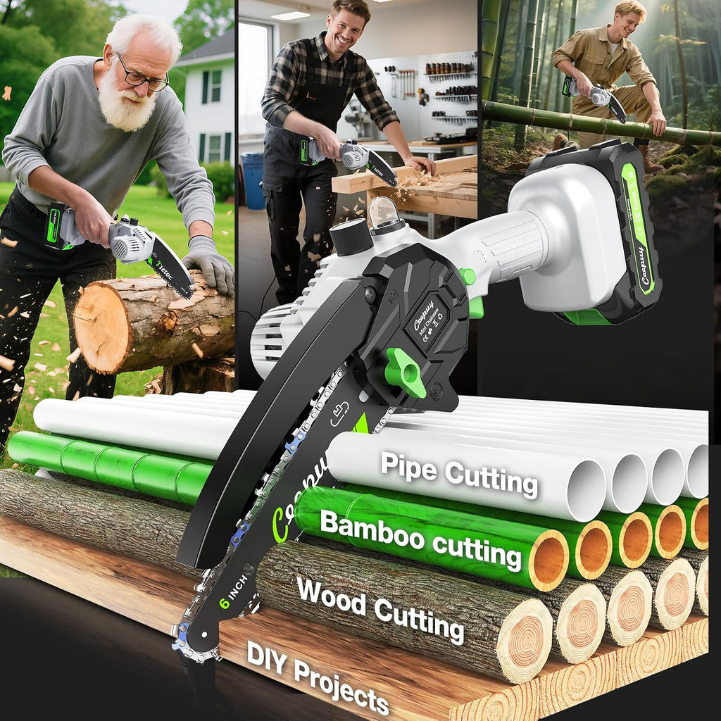 Mini Chainsaw Cordless,6 Inch Portable Electric Chainsaw with 2 Batterys/Automatic Oiler/Security Lock/Powered Small Handheld Saw for Trees Branches Trimming,Gifts for Father Men Dad Husband