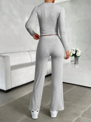 Round Neck Long Sleeve Top and Drawstring Pants Set Trendsi