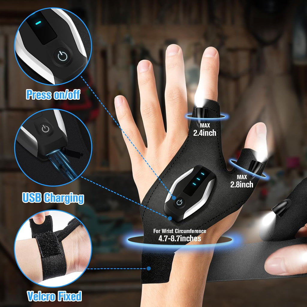 Gifts for Men LED Flashlight Gloves, Anniversary Birthday Gifts for Men Dad Him Husband Boyfriend, Dad Gifts for Fishing Auto Repair, Camping Essentials Cool Gadgets Tools for Men