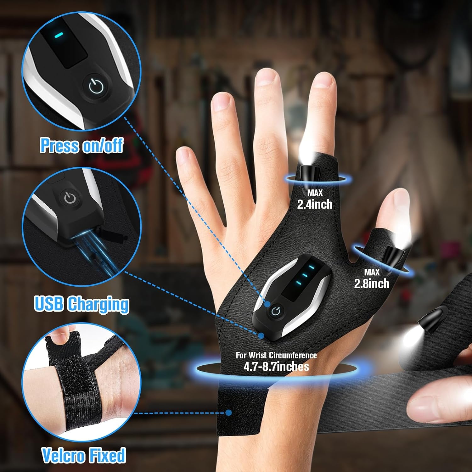 Gifts for Men LED Flashlight Gloves, Anniversary Birthday Gifts for Men Dad Him Husband Boyfriend, Dad Gifts for Fishing Auto Repair, Camping Essentials Cool Gadgets Tools for Men