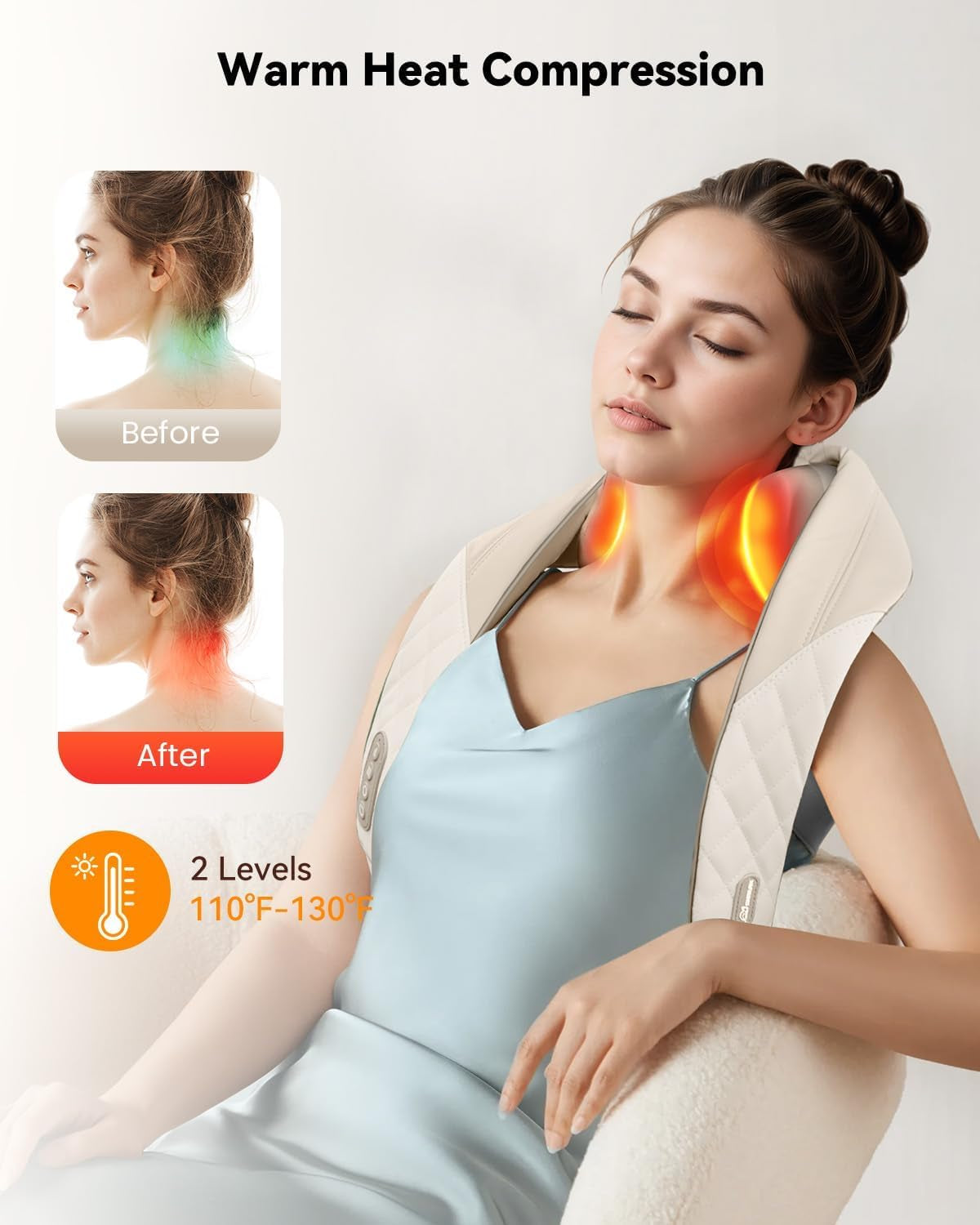 Cordless Neck & Shoulder Massager with Kneading, Heat, USB-C