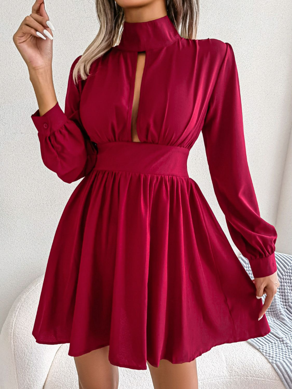 Cutout Turtleneck A-Line Mini Dress Trendsi