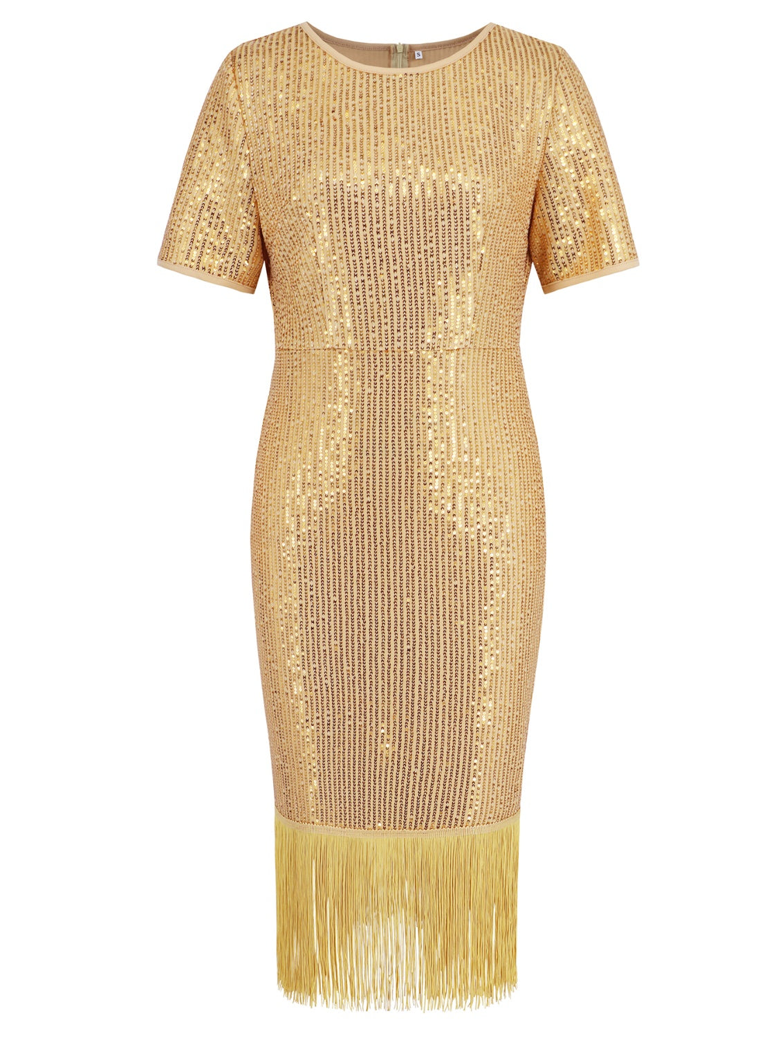 Tassel Sequin Short Sleeve Dress Trendsi