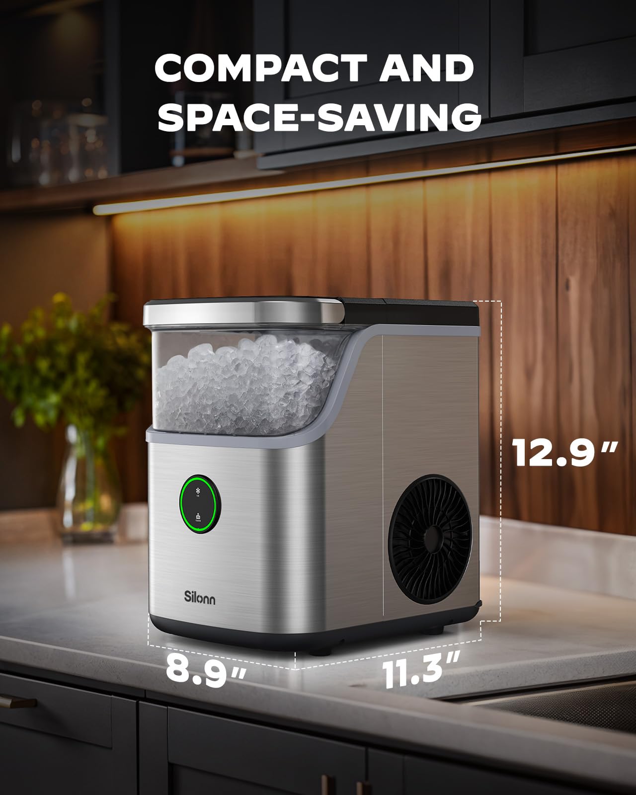 Silonn Ice Maker Countertop, Portable Ice Machine with Carry Handle, Self-Cleaning Ice Makers with Basket and Scoop, 9 Cubes in 6 Mins, 26 lbs per Day, Ideal for Home, Kitchen, Camping, RV
