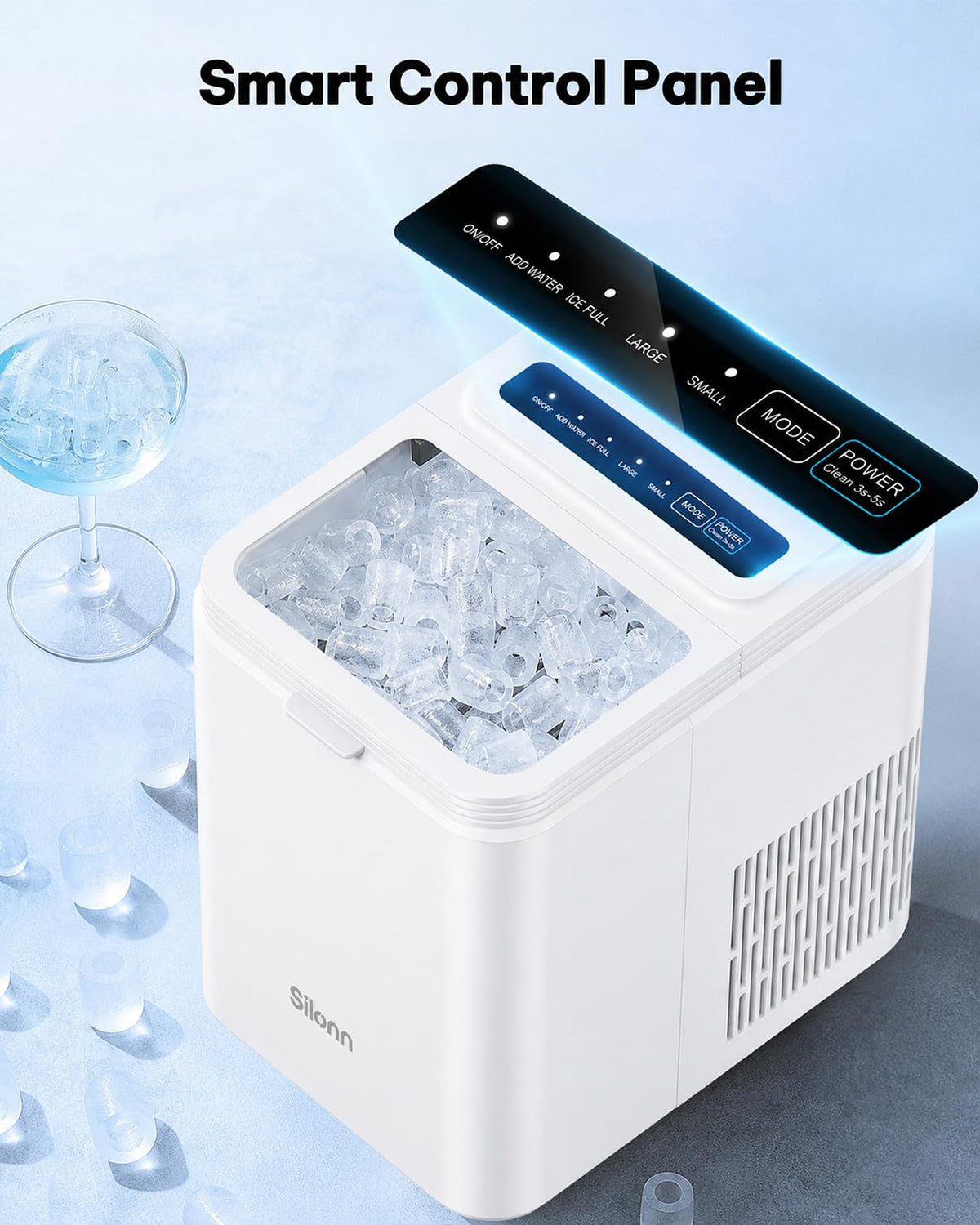 Silonn Ice Maker Countertop, Portable Ice Machine with Carry Handle, Self-Cleaning Ice Makers with Basket and Scoop, 9 Cubes in 6 Mins, 26 lbs per Day, Ideal for Home, Kitchen, Camping, RV