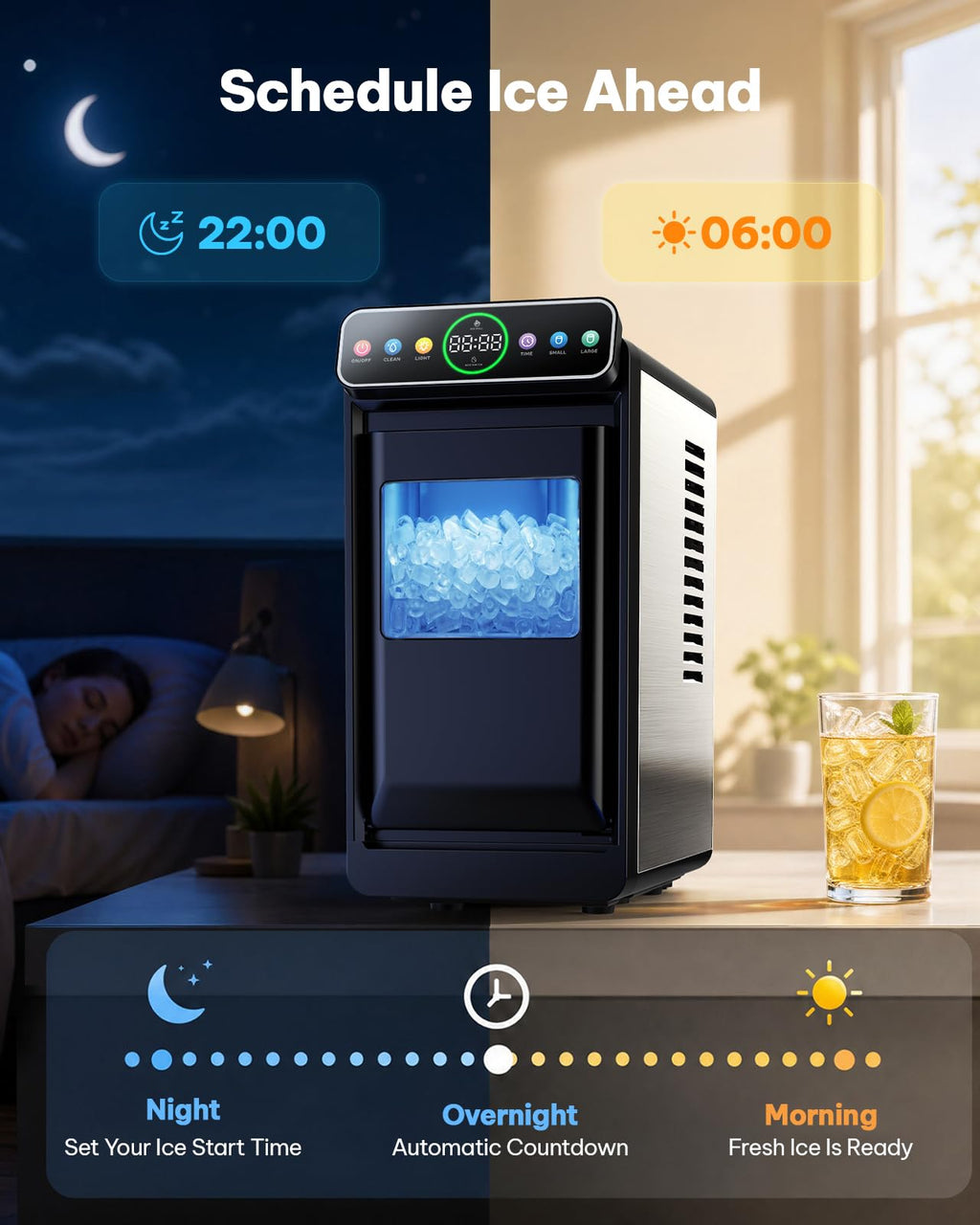 Silonn Ice Maker Countertop, Portable Ice Machine with Carry Handle, Self-Cleaning Ice Makers with Basket and Scoop, 9 Cubes in 6 Mins, 26 lbs per Day, Ideal for Home, Kitchen, Camping, RV
