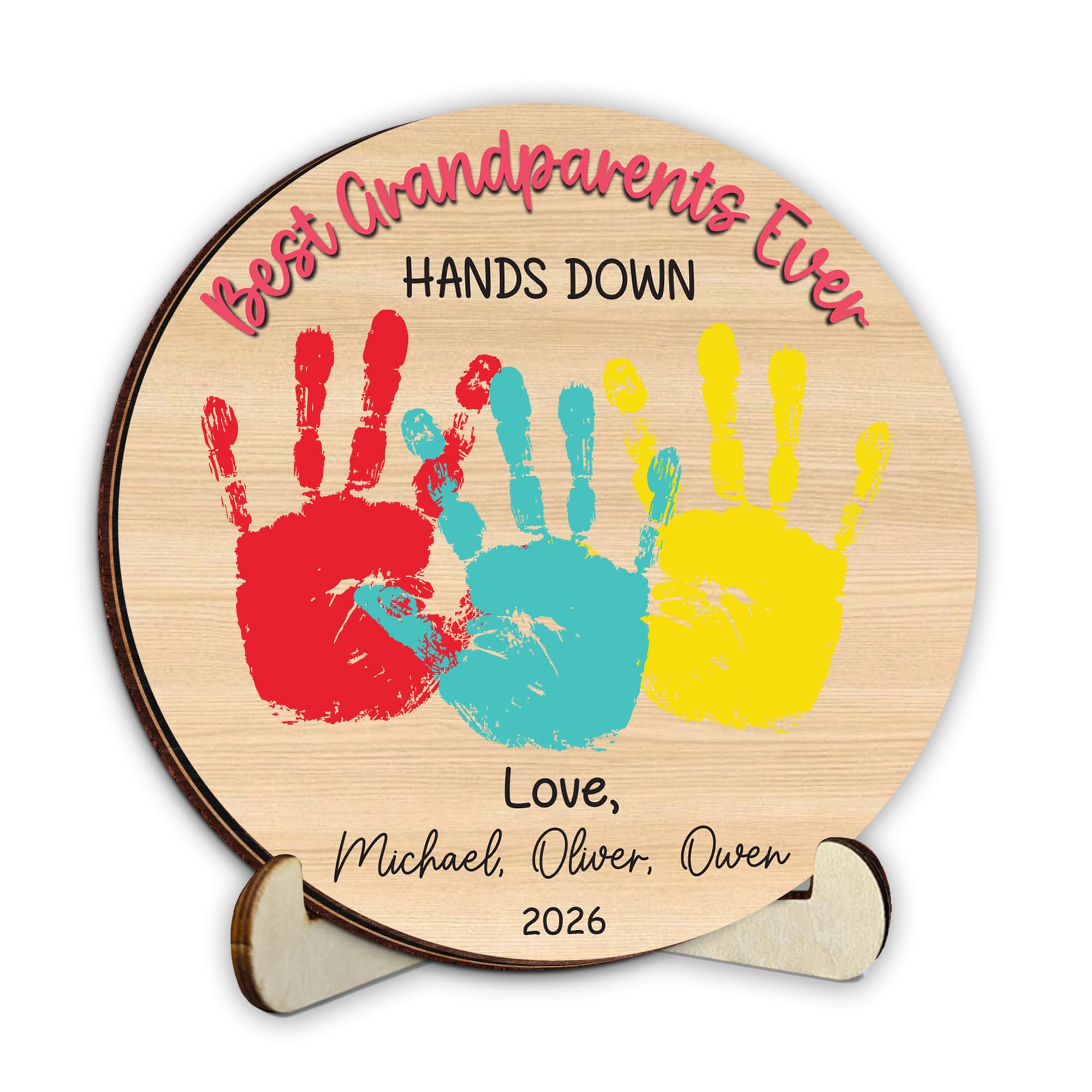 10" Best Dad Ever Hands Down Sign DIY Dad Gifts from Kids Handprint Kit with Acrylic Paint, Toddler Craft Birthday Gift Father's Day for Daddy, Papa Family Plaque with Daughter, Son Names HF90-D