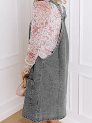 Wide Strap Button Down Denim Overall Dress Trendsi