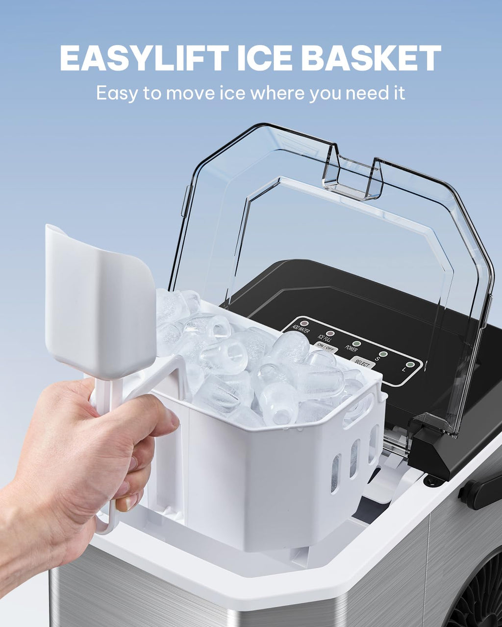 Silonn Ice Maker Countertop, Portable Ice Machine with Carry Handle, Self-Cleaning Ice Makers with Basket and Scoop, 9 Cubes in 6 Mins, 26 lbs per Day, Ideal for Home, Kitchen, Camping, RV