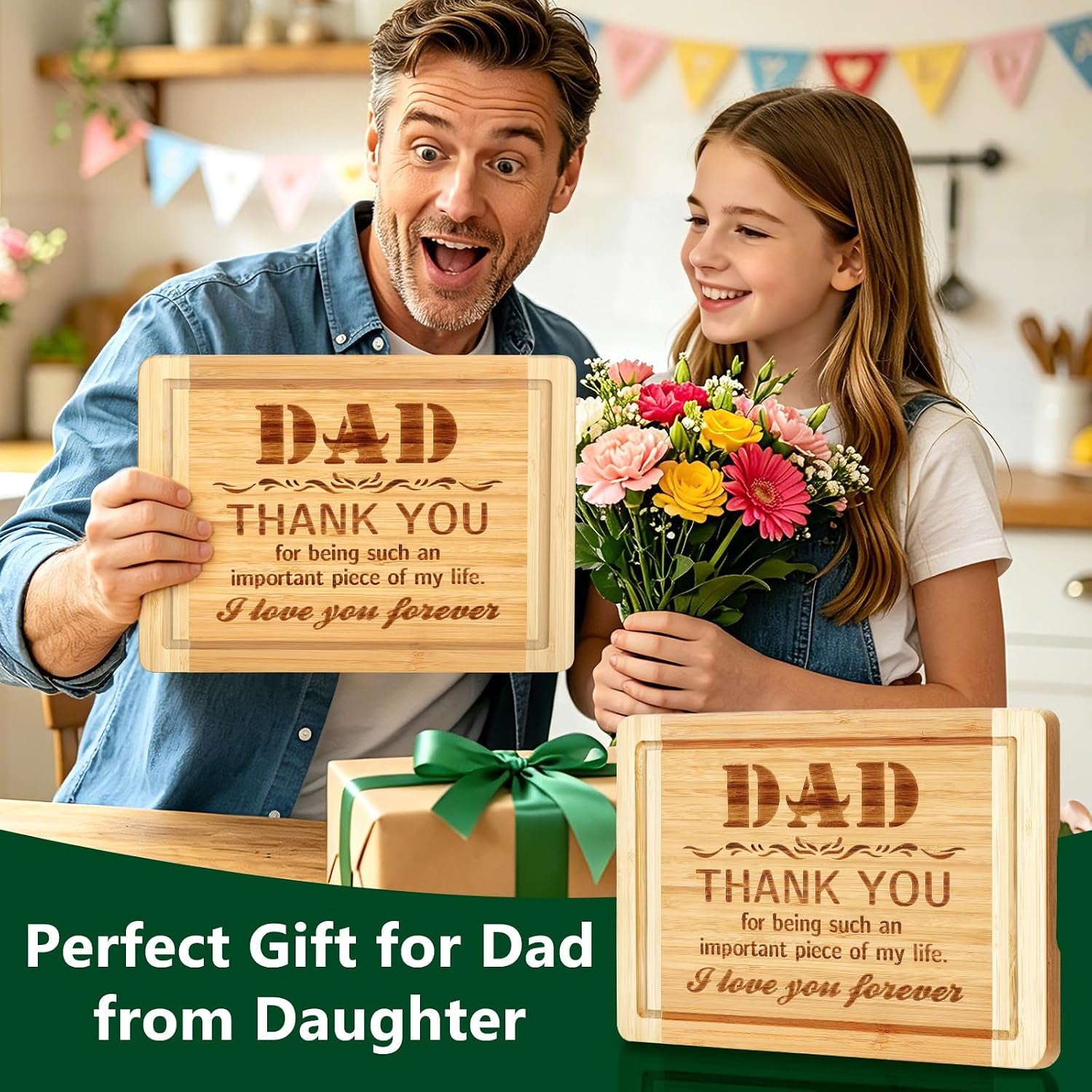Dad Birthday Gift for Dad Gifts from Daughter Son,Bamboo Cutting Board