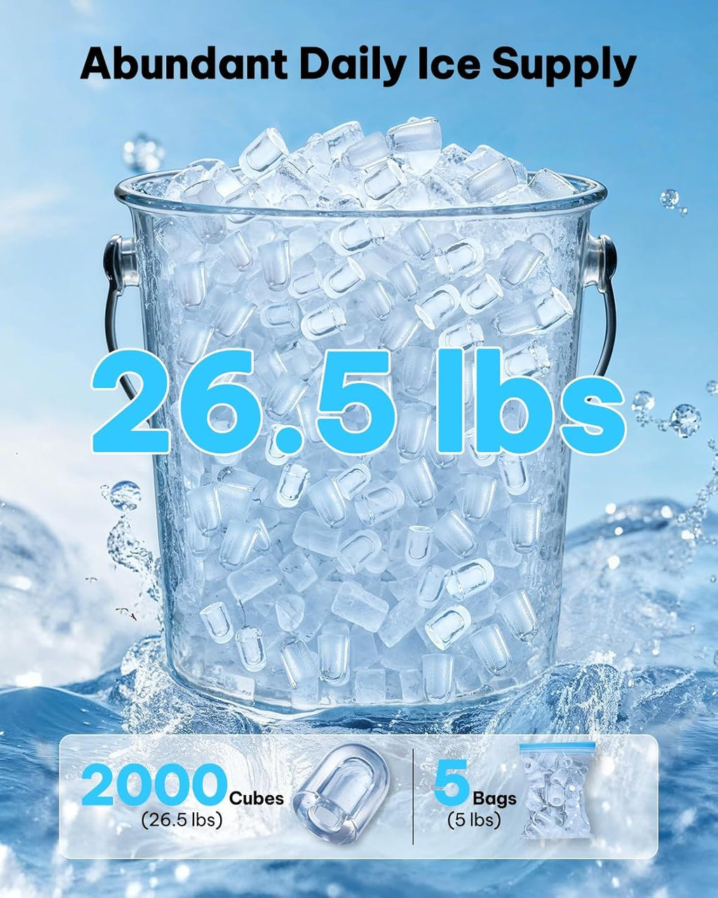Silonn Ice Maker Countertop, Portable Ice Machine with Carry Handle, Self-Cleaning Ice Makers with Basket and Scoop, 9 Cubes in 6 Mins, 26 lbs per Day, Ideal for Home, Kitchen, Camping, RV