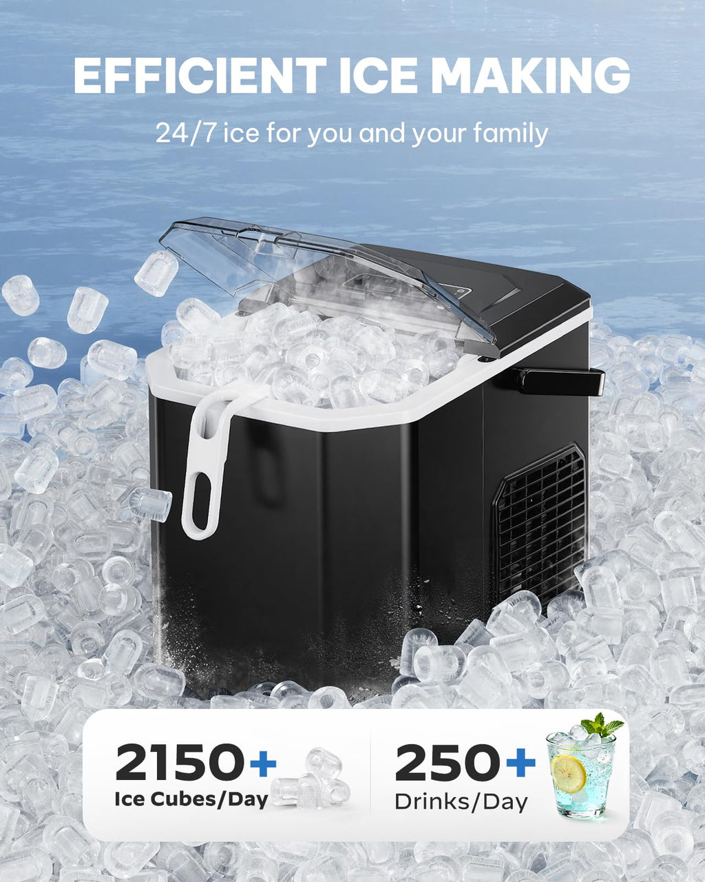 Silonn Ice Maker Countertop, Portable Ice Machine with Carry Handle, Self-Cleaning Ice Makers with Basket and Scoop, 9 Cubes in 6 Mins, 26 lbs per Day, Ideal for Home, Kitchen, Camping, RV