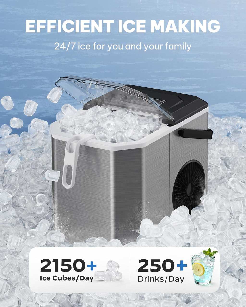 Silonn Ice Maker Countertop, Portable Ice Machine with Carry Handle, Self-Cleaning Ice Makers with Basket and Scoop, 9 Cubes in 6 Mins, 26 lbs per Day, Ideal for Home, Kitchen, Camping, RV