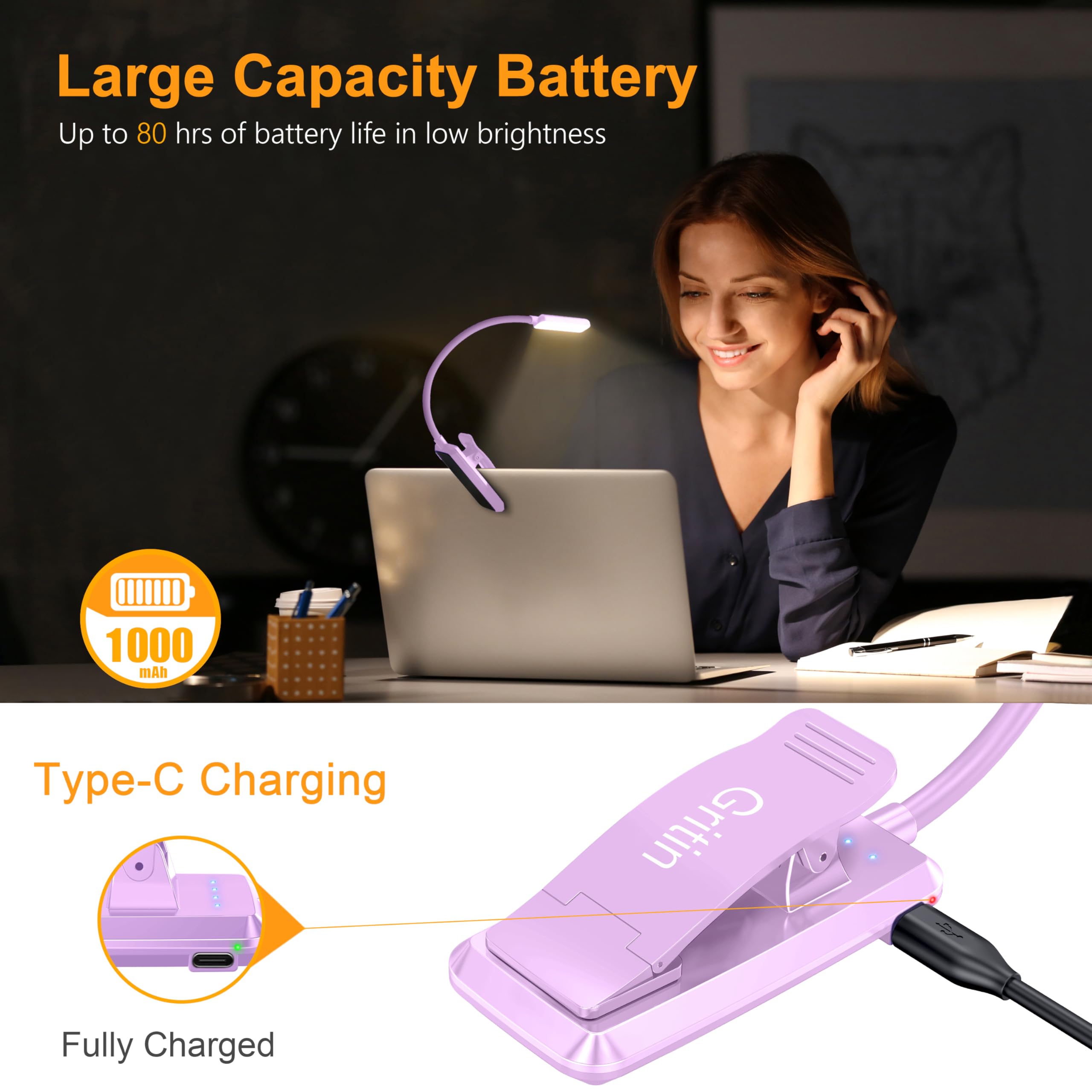 Gritin 9 LED Rechargeable Book Light for Reading in Bed