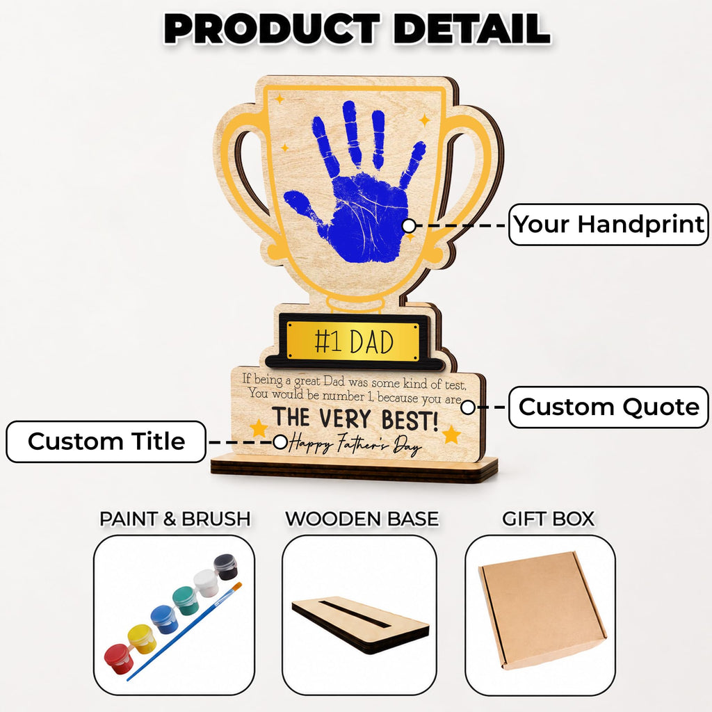 10" Best Dad Ever Hands Down Sign DIY Dad Gifts from Kids Handprint Kit with Acrylic Paint, Toddler Craft Birthday Gift Father's Day for Daddy, Papa Family Plaque with Daughter, Son Names HF90-D