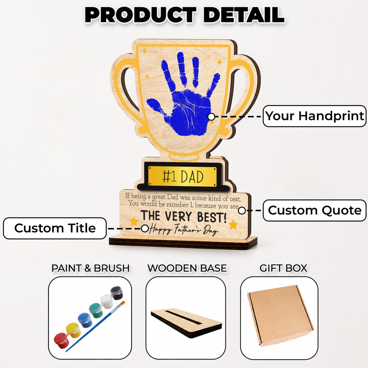 10" Best Dad Ever Hands Down Sign DIY Dad Gifts from Kids Handprint Kit with Acrylic Paint, Toddler Craft Birthday Gift Father's Day for Daddy, Papa Family Plaque with Daughter, Son Names HF90-D