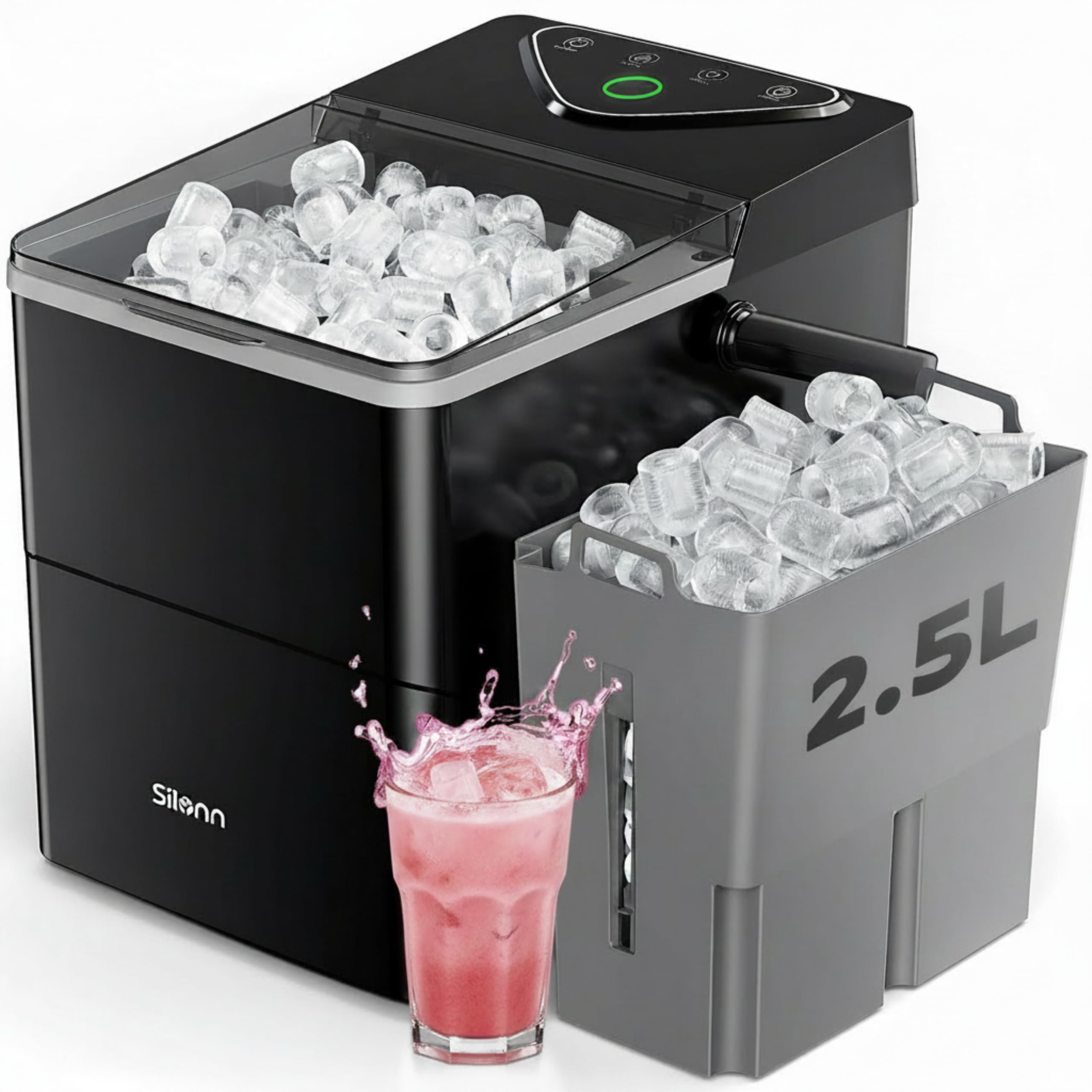Silonn Ice Maker Countertop, Portable Ice Machine with Carry Handle, Self-Cleaning Ice Makers with Basket and Scoop, 9 Cubes in 6 Mins, 26 lbs per Day, Ideal for Home, Kitchen, Camping, RV