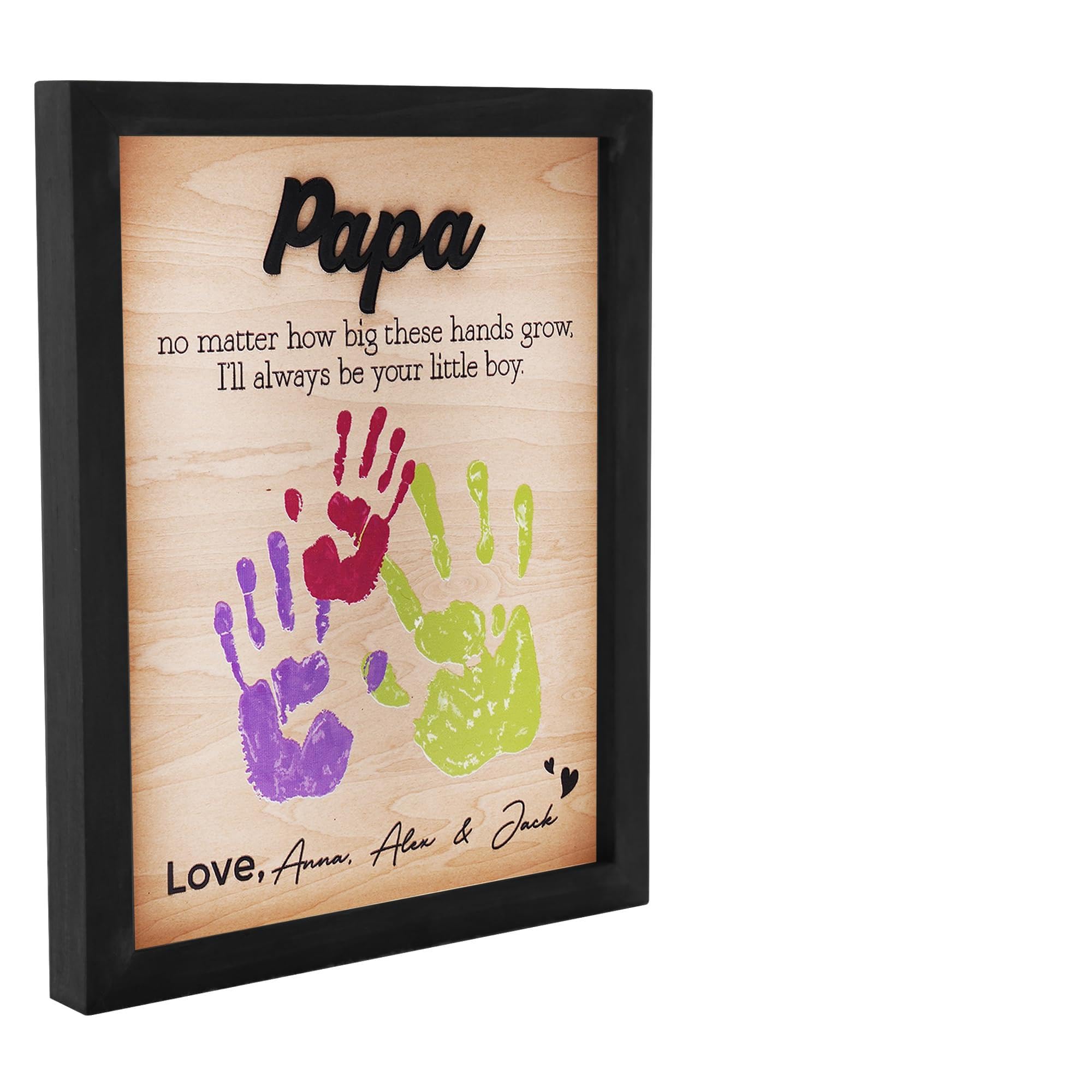 10" Best Dad Ever Hands Down Sign DIY Dad Gifts from Kids Handprint Kit with Acrylic Paint, Toddler Craft Birthday Gift Father's Day for Daddy, Papa Family Plaque with Daughter, Son Names HF90-D