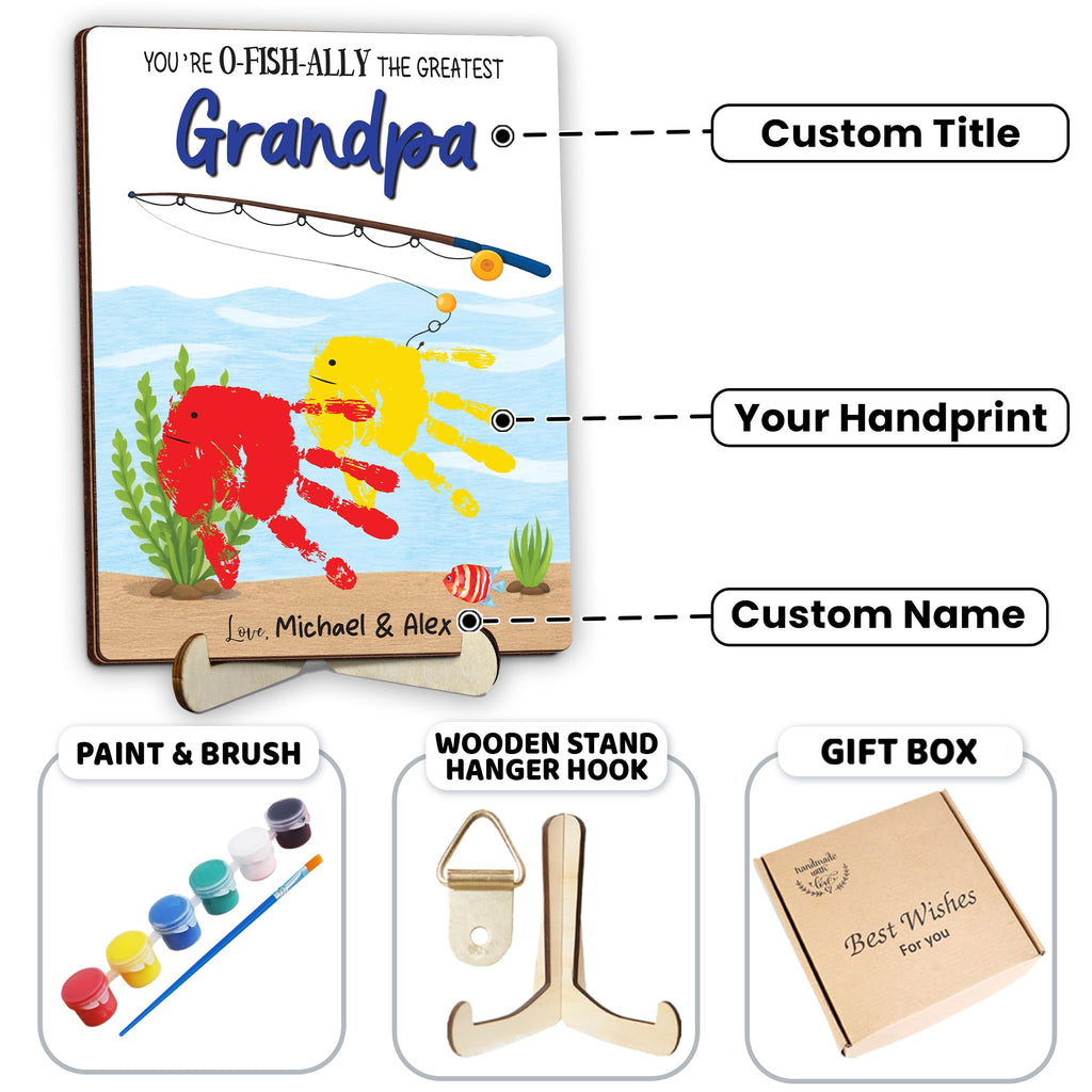 10" Best Dad Ever Hands Down Sign DIY Dad Gifts from Kids Handprint Kit with Acrylic Paint, Toddler Craft Birthday Gift Father's Day for Daddy, Papa Family Plaque with Daughter, Son Names HF90-D