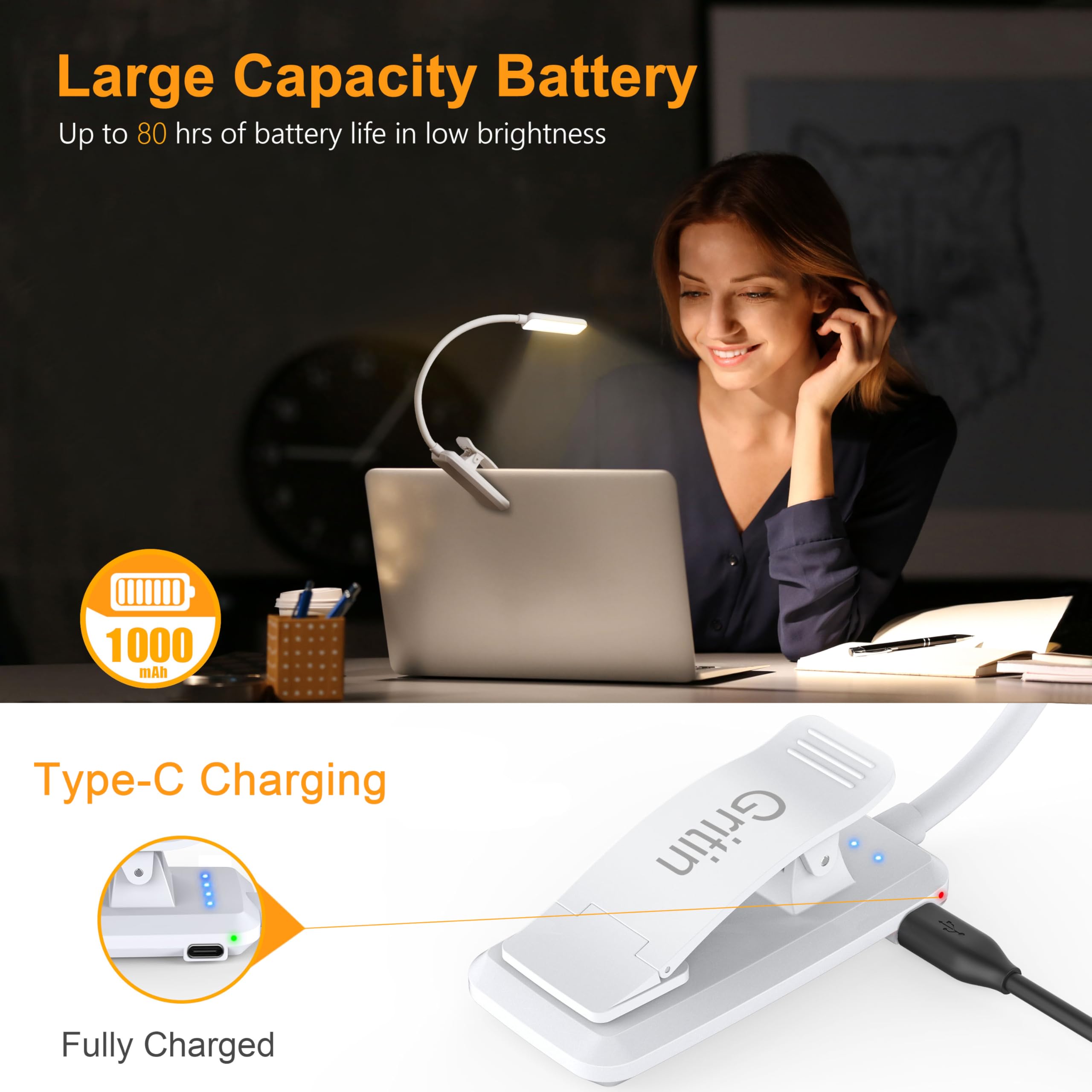 Gritin 9 LED Rechargeable Book Light for Reading in Bed