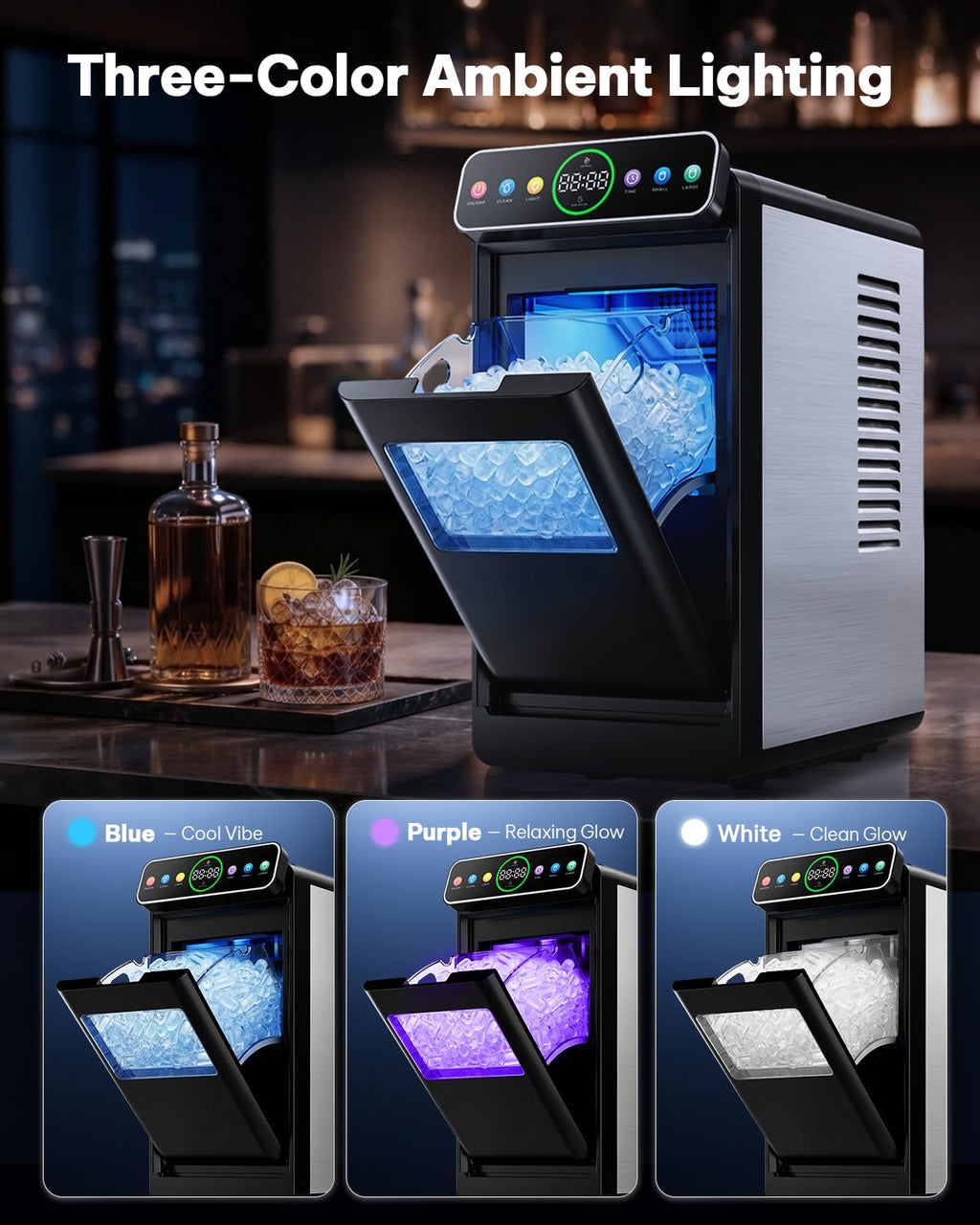 Silonn Ice Maker Countertop, Portable Ice Machine with Carry Handle, Self-Cleaning Ice Makers with Basket and Scoop, 9 Cubes in 6 Mins, 26 lbs per Day, Ideal for Home, Kitchen, Camping, RV