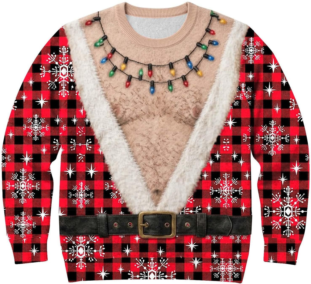 Ugly Christmas Sweater 2026 Funny 3D Christmas Santa Hairy Chest Sweatshirt